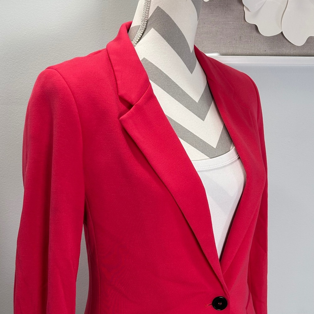 LYSSE Womens Ponte Blazer Jacket Hot Pink One Button Notch Lapel Size S - Picture 5 of 11